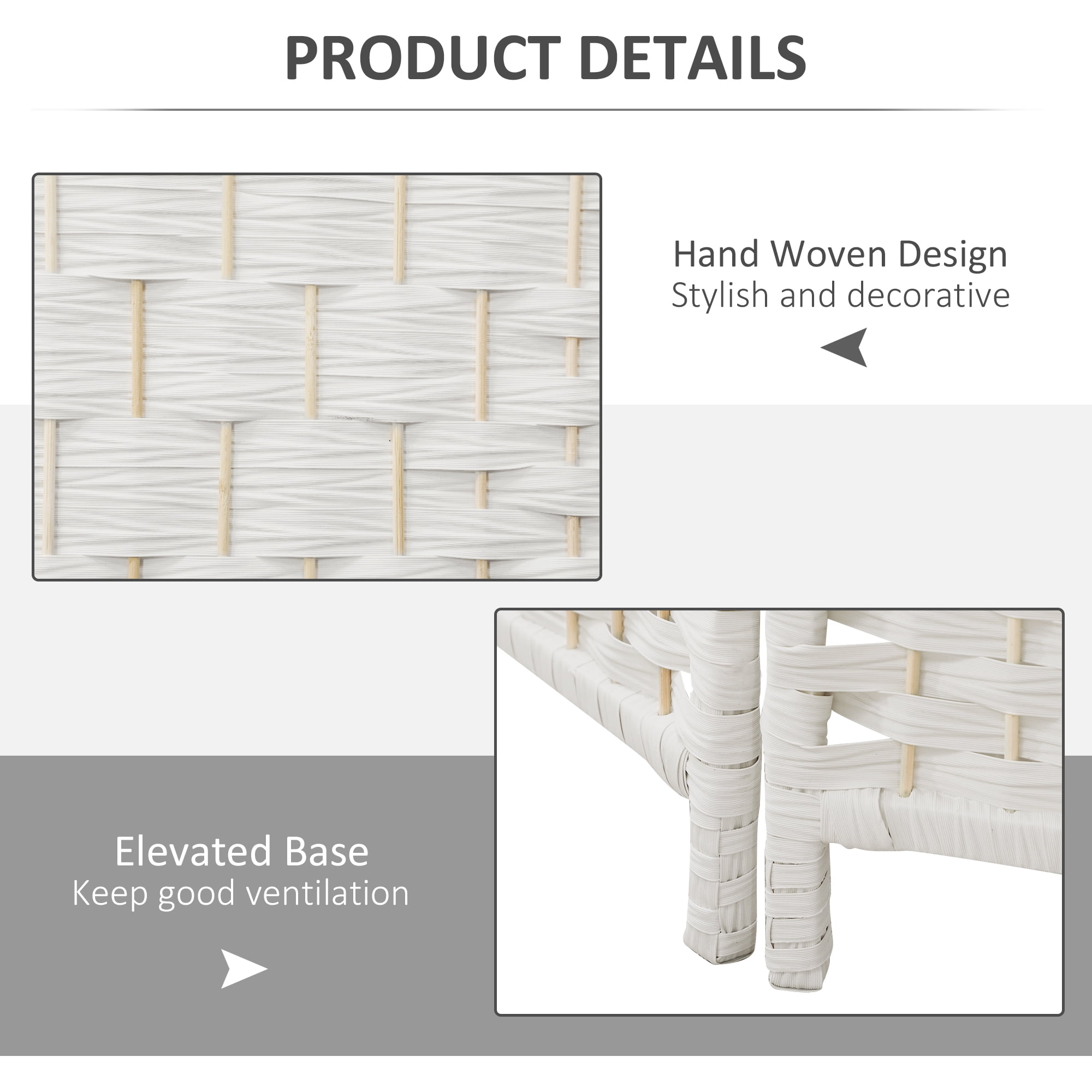 HOMCOM Room Divider, 6 Panel Folding Privacy Screen, 6FT Tall Portable Wicker Weave Partition Wall Divider for Bedroom, Home Office, White