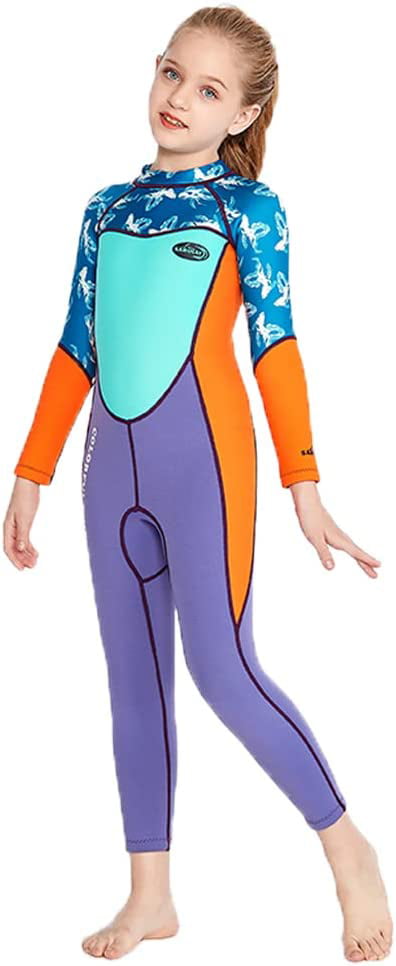 Full Body Wetsuit Kids Thermal Swimsuit for Girls Boys Surf Suit Neoprene 2.5MM Toddler Teens Youth Wetsuits Long Sleeve Child Diving Suits One Piece for Swimming Snorkeling Water Sports 