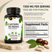 Castaño De Indias (Horse Chestnut Capsules) – 1500 mg per Serving, 90 Veggie Caps, 100% Natural, Premium Dietary Supplement, Made in USA – Supports Circulatory & Vein Health