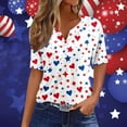 thumbnail image 2 of Patriotic Shirt for Womens Heart Star Print Half Button V Neck Short Sleeve Loose Fit Tops Blue M, 2 of 5