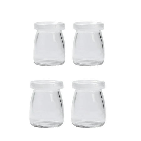 

NUOLUX 4pcs Glass Pudding Cup Unleaded Cup High Temperature Resistant Kitchen Storage Bottle with Lid (200ml Unmarked Pudding Bottle)
