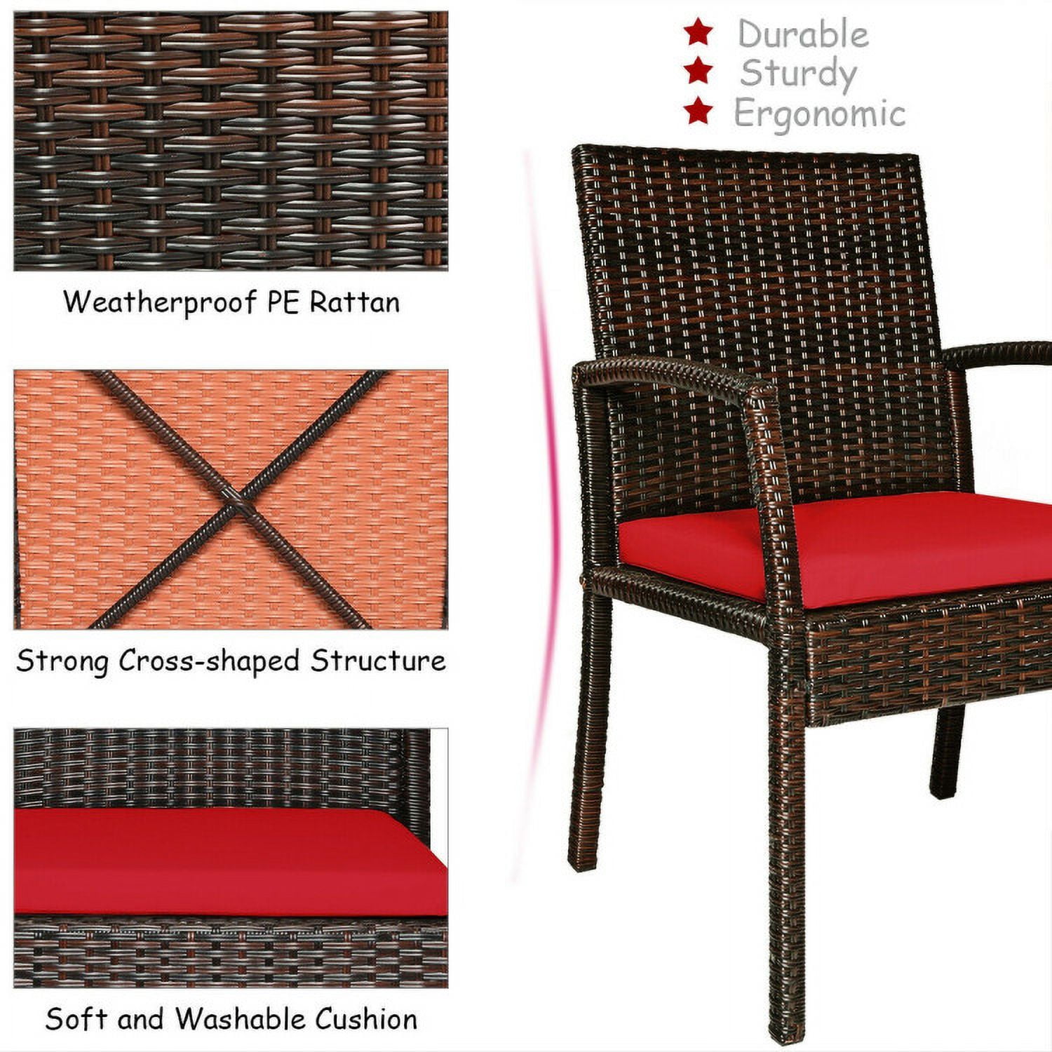 Aimee Lii 7Pcs Patio Rattan Cushioned Dining Set with Umbrella Hole, Outdoor Patio Furniture, Red Aimee Lii 7Pcs Patio Rattan Cushioned Dining Set with Umbrella Hole, Outdoor Patio Furniture, Red