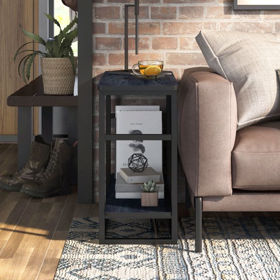 Furniture of America Quint 1-Shelf Wood Indoor End Table, Rustic Navy Blue