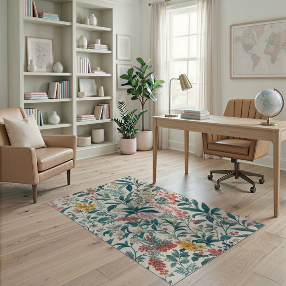 ODIKA 4'x6' Vibrant Floral Elegance with Lush Garden Washable Area Rug Timeless Botanical Patterns, Perfect for Any Room Stain Resistant, Low Pile, Easy Care for Dorm Small Living