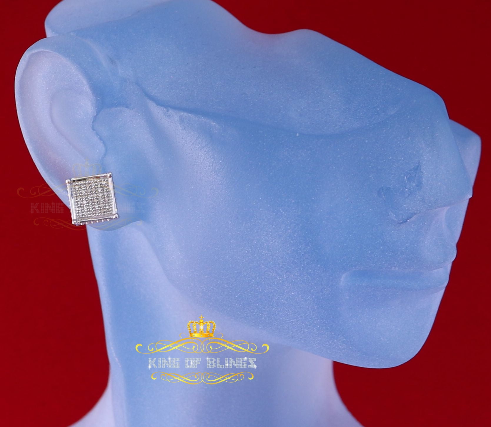 King of Bling's Aretes Para Hombre 925 White Silver 0.20ct Diamond Stud Men's/ Women's Earrings
