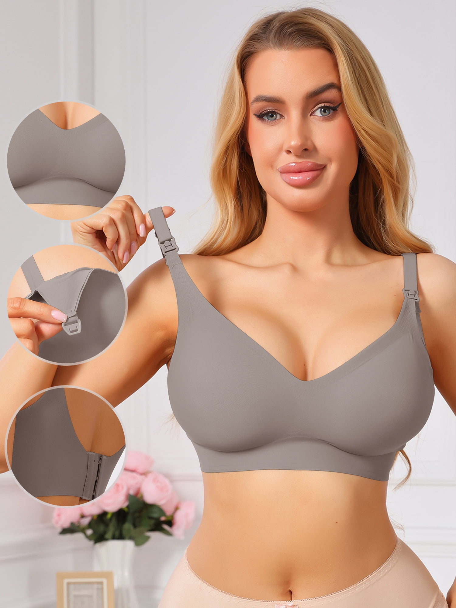 DARING DIVA Women's Seamless Wireless Nursing Bra with Beastfeeding Clasp S Coffee