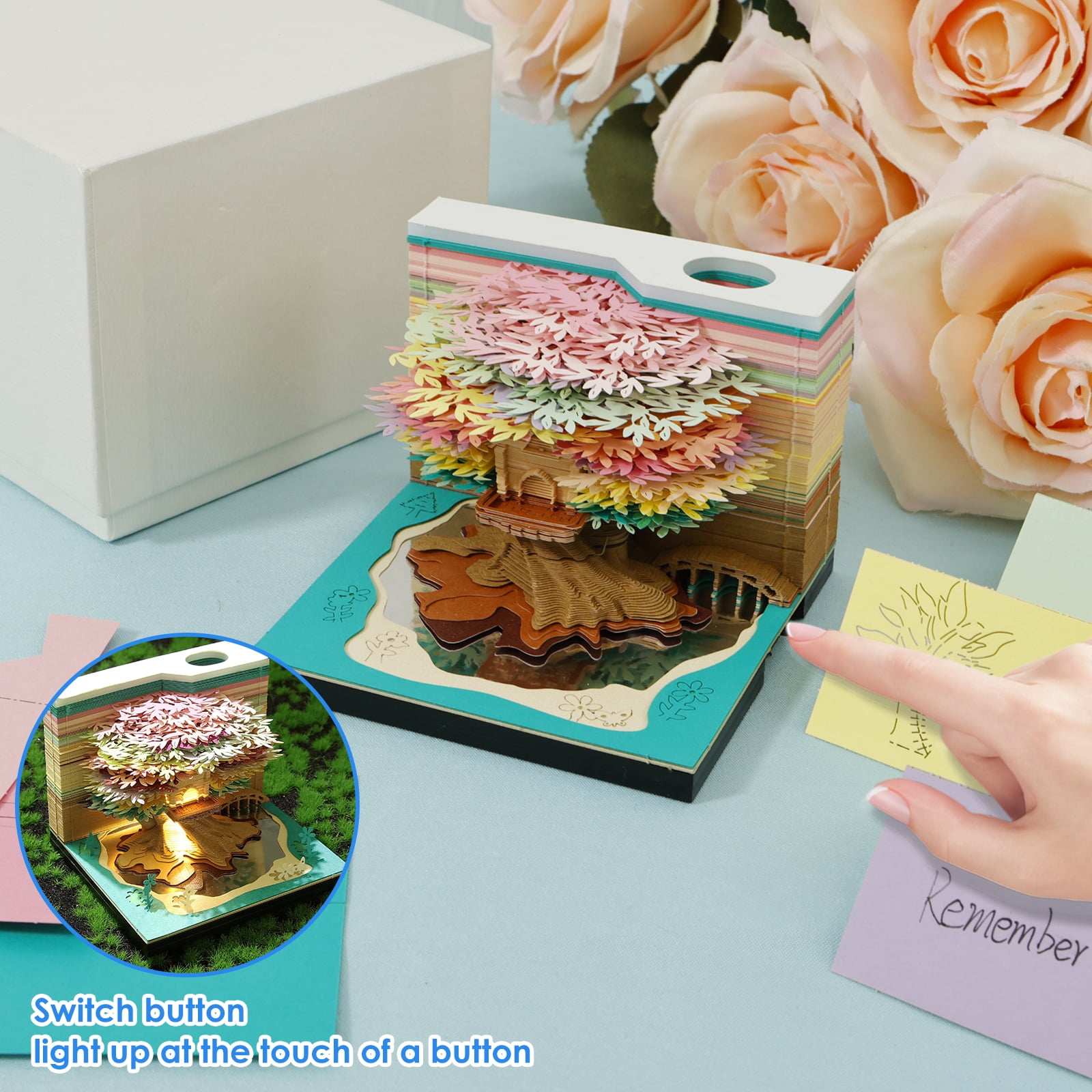 Threns 3D Notepad Creative Tree House 3D Memo Pad with Light 2025 Weekly Calendar Notepad for Office Gift