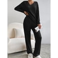 thumbnail image 3 of Caoirhny Women’s Two Piece Outfits Set Long Sleeve V Neck Ribbed Knit Tops and Pants Set Loungewear, 3 of 6