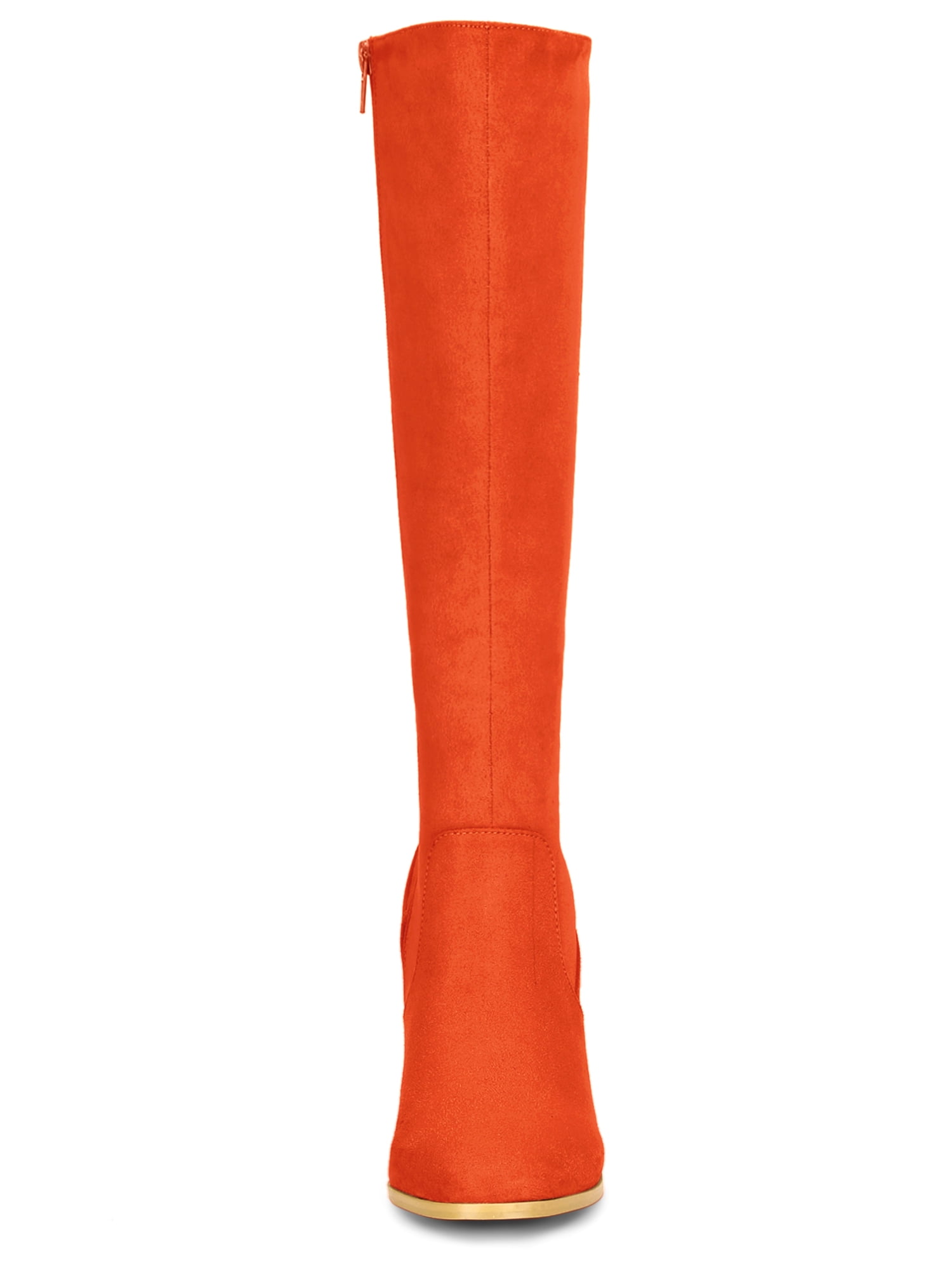 DARING DIVA Women's Side Zipper Chunky Heel Knee High Boots Orange 6