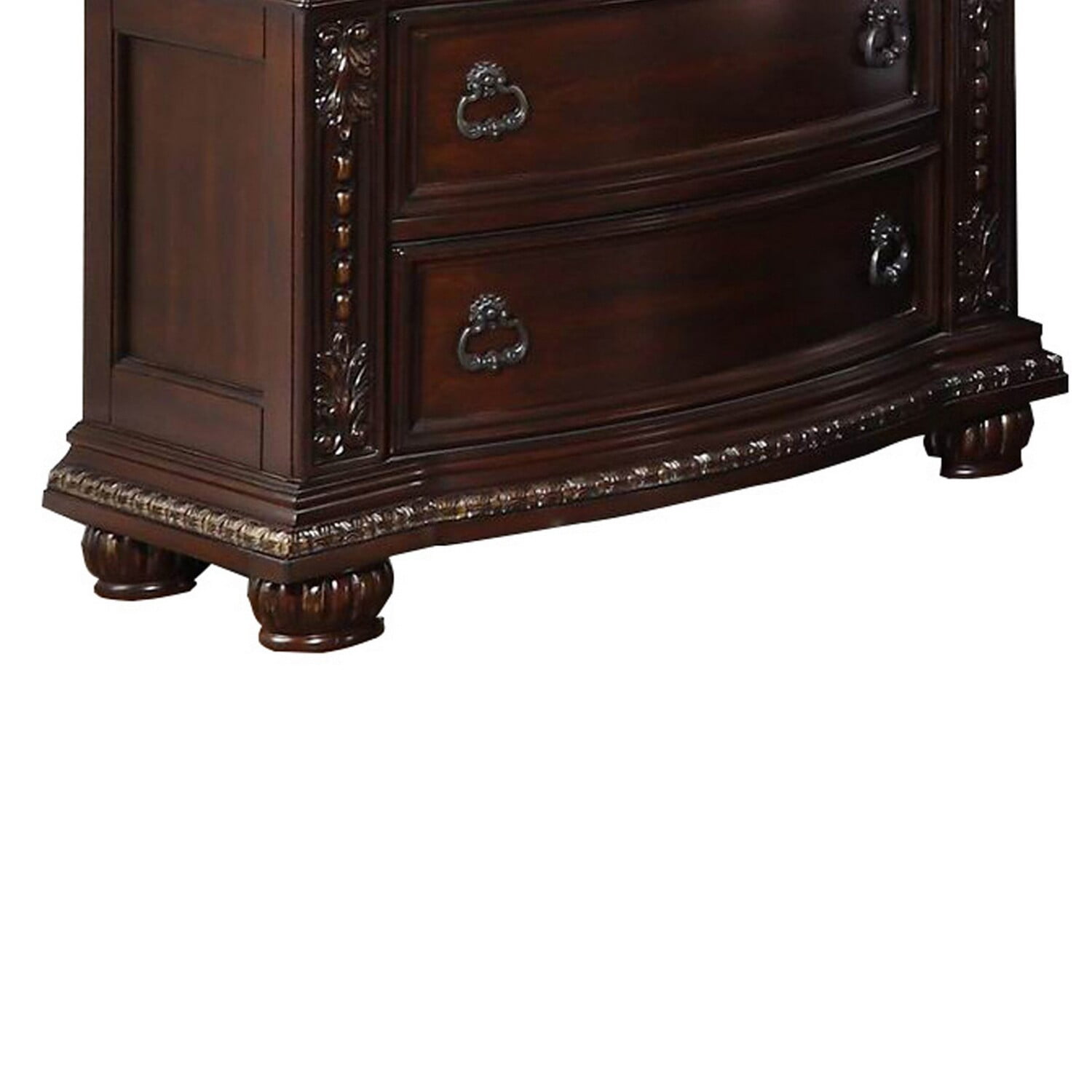 European Style Nightstand with 3 Drawers and Marble Top, Dark Cherry Brown- Saltoro Sherpi