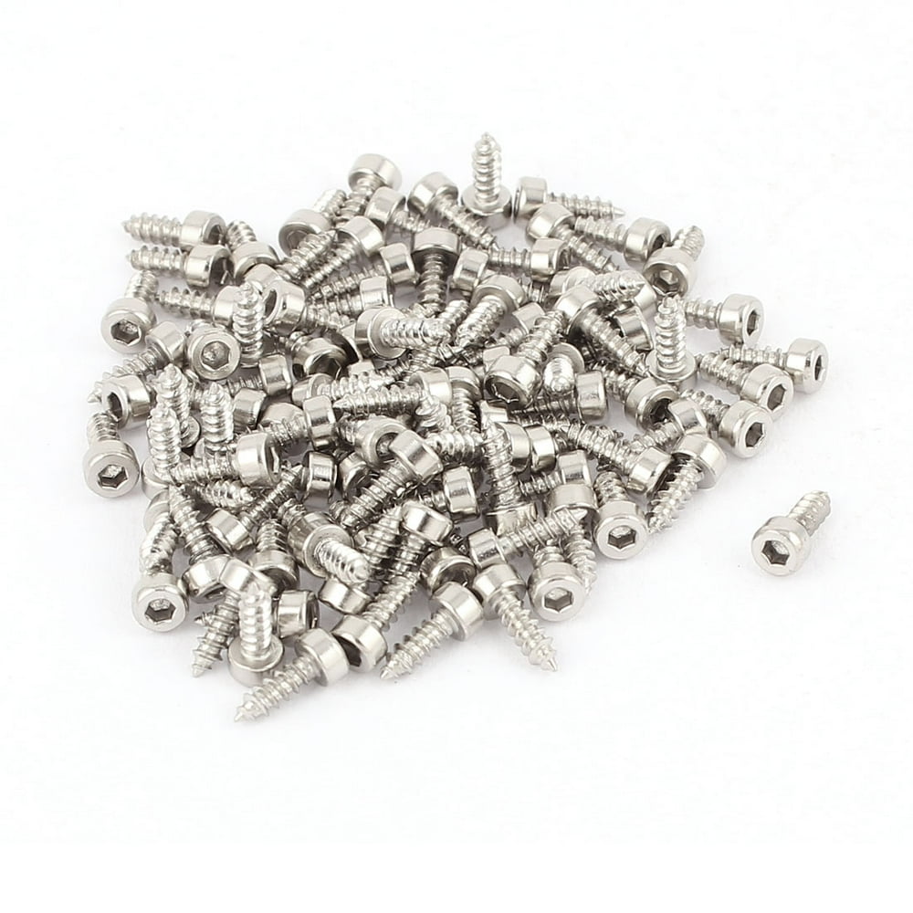 2mm x 6mm Male Thread Nickel Plated Hex Head Self Tapping Screws 100