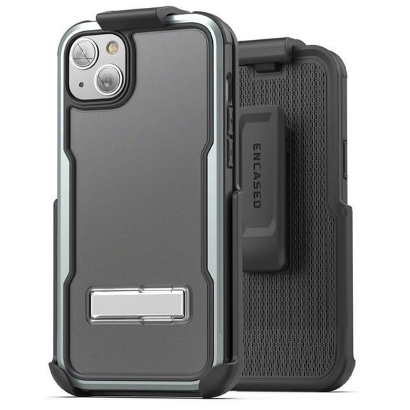 Encased Exos-Armor Designed for iPhone 14 Case with Belt Clip Holster and Durable Metal Kickstand (Gray)