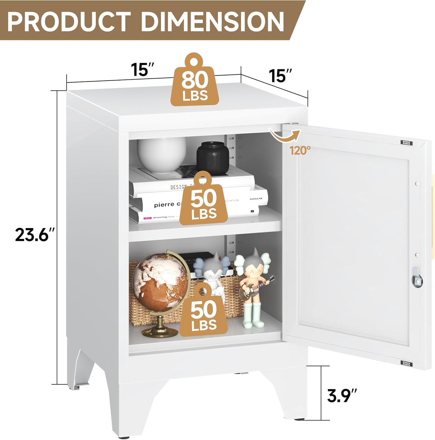 Kooyon Metal Storage Locker - 2-Shelf Shelves Removable Metal Lockers White Lockable Cabinet with Key, Heavy-Duty 50lb Capacity per Shelf for Home, Office, Bedroom,Garage (23.6”H)