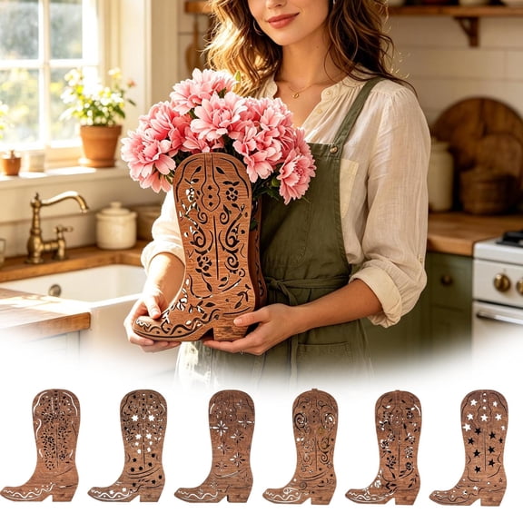Clearance! Soovim Outdoor Pots for Pots Outdoor Wooden Cowboy Boot Planter Western Style Tabletop Vase Farmhouse Decorative Centerpiece for Home Party Random Style 1 Pack