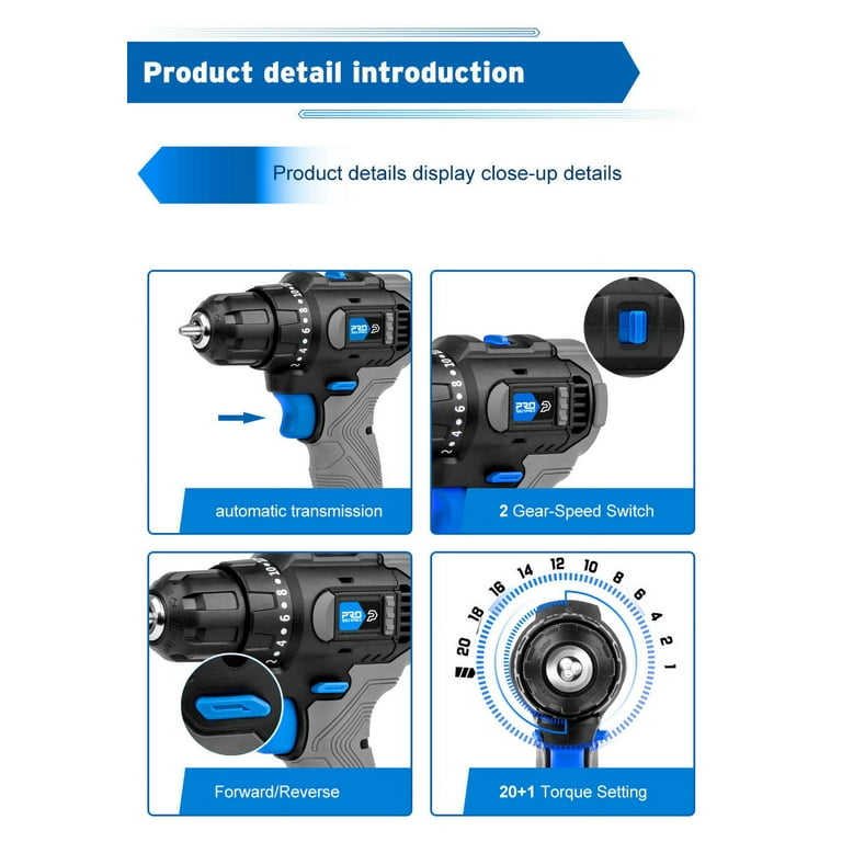 PROSTORMER 20V Brushless Electric Drill 45NM Outdoor Cordless Power Tool Home Repair DIY Multitool Walmart