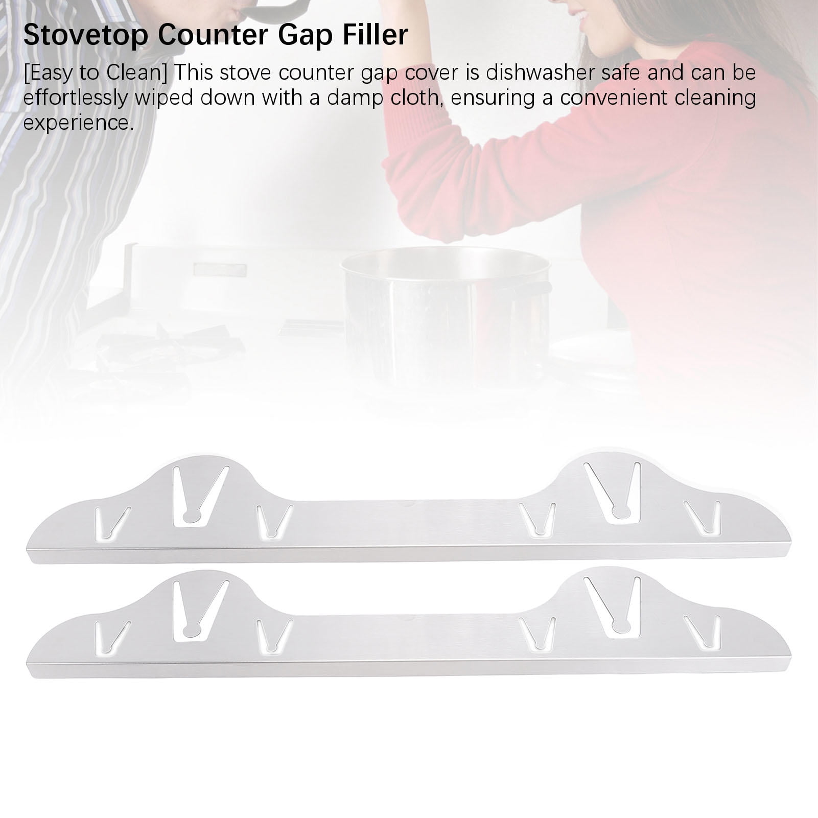 BIMZUC 2‑Pack Stainless Steel Stove Gap Cover 23.4"x3.9" – Heat‑Resistant, Dishwasher Safe, Modern Kitchen Filler