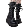 thumbnail image 6 of JIAXHZAI Platform Mid Calf Boots for Women's, Gothic Lace Up Combat Boots PU Leather (10.5, Black), 6 of 7