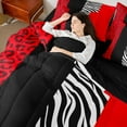 thumbnail image 4 of Manfei Red Cheetah Print Bedding Comforter Set 7pcs, Fashion Leopard Zebra Queen Bedding Sets, Abstract Stripes Reversible Queen Sheet Sets, Breathable Home Decor, 4 of 7
