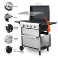 thumbnail image 6 of Canddidliike 4-Burner Propane Gas BBQ Grill, SS Plancha, 49200BTU Output Stainless Steel Grill With Wire Enamel Cooking Grids For Outdoor Barbecue, Foldable Side Table, Hanging Basket, Black, 6 of 9