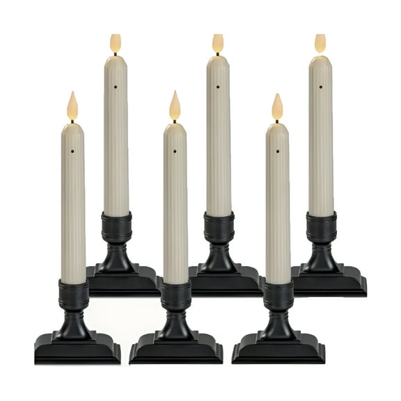 HIBIBUD Set of 6 Battery Operated Led Window Candles with Timer,Flameless Taper Candles for Holiday Home Decor,Safe and Realistic Glow,Black Base Window Candles