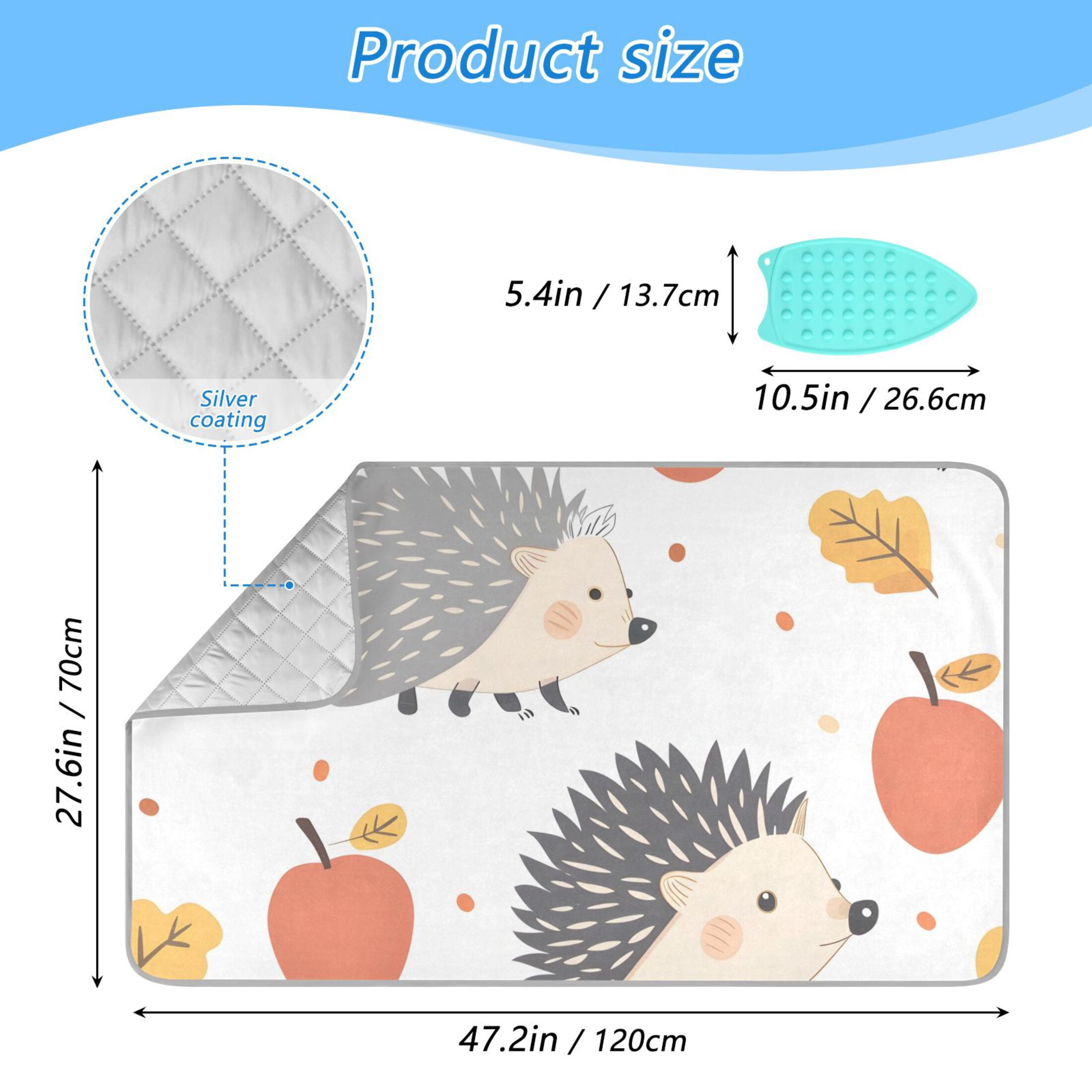 Hedgehogs Fruits Leaves Ironing Mat Blanket Portable Travel Ironing Pad Heat Resistant Pad 47.2" x 27.6”