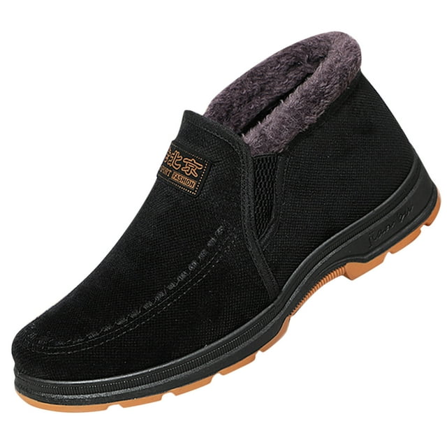asddcavvf Fashion Winter Men Snow Boots Flat Soled Thick Soled Non Slip Slip On Solid Color High Top