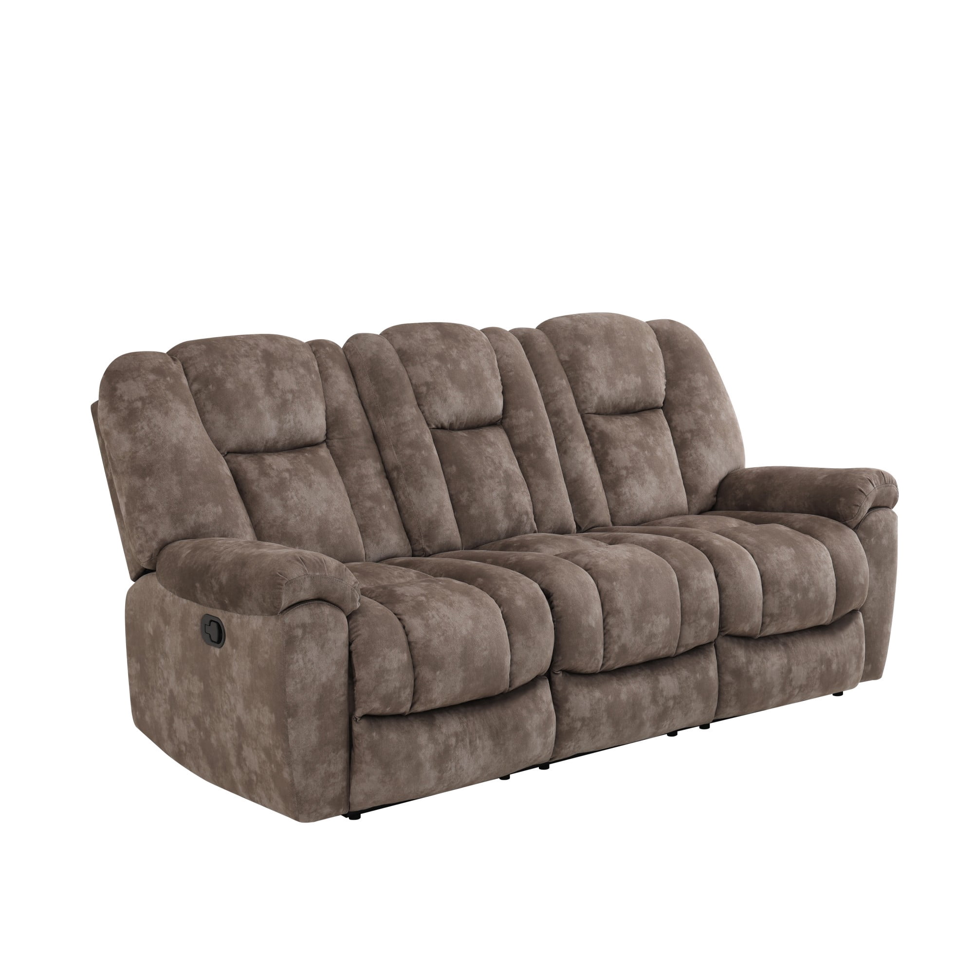 Gewnee 3‑Seater Manual Recliner Sofa, Printed Velvet Upholstery with Flip‑Down Cup Holder, Solid Wood Dual‑Layer Spring, Ergonomic Lumbar Support for Living Room Apartment，Brown