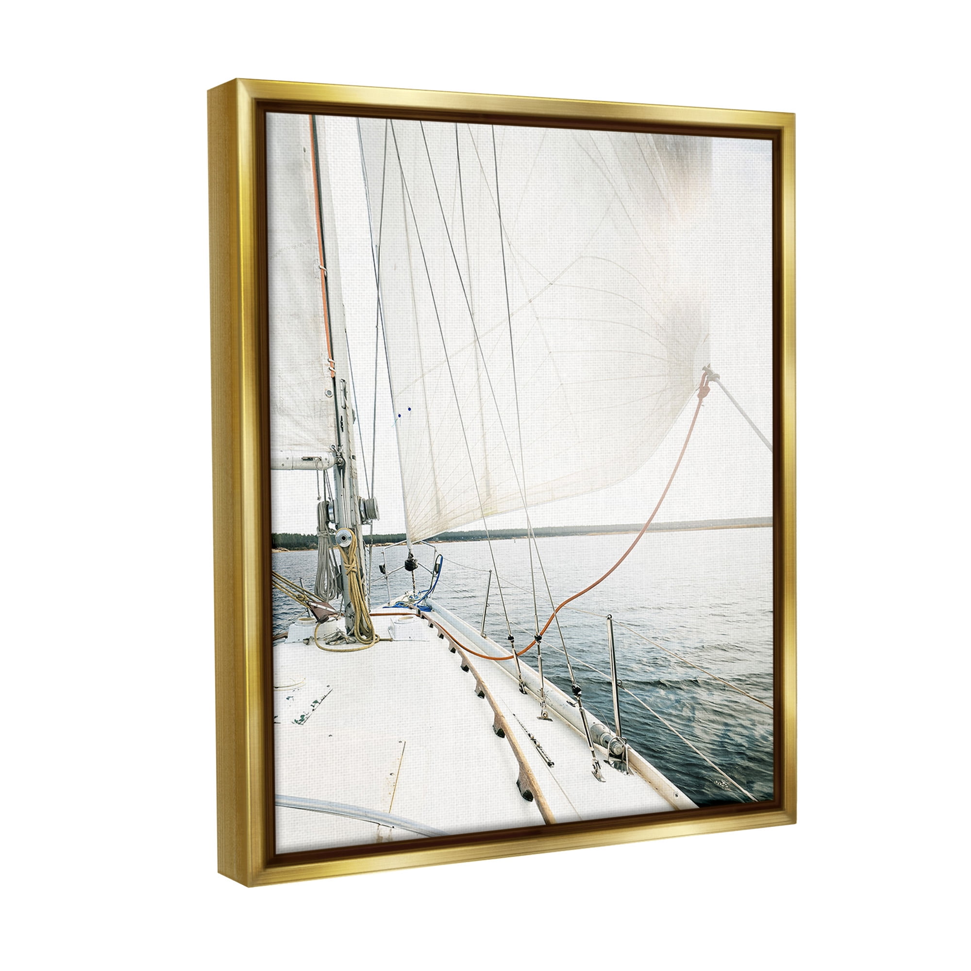 Stupell Industries Nautical Boat Mast View Transportation Photography Gold Floater Framed Canvas Art Print Wall Art, 17 x 21
