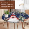 thumbnail image 4 of Navy Blue Christmas Round Tablecloth, Fitted Table Cover with Elastic for 55"-60" Round Tables, Snowman Xmas Tree Poinsettia Eucalyptus Table Cloth Outdoor Indoor Dinning Party Waterproof Tablecloths, 4 of 7