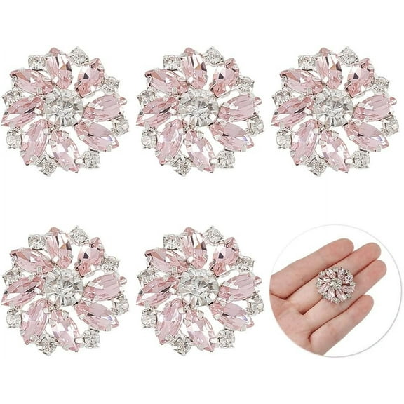 6 PCS Shiny Flower Rhinestone Buttons - 1 inch Brass Shank Buttons with Pink Embellishments for Wedding Party Clothes