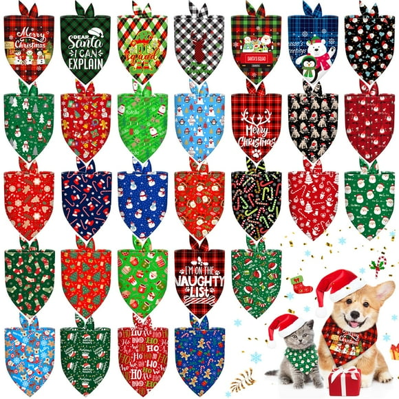30 Pcs Christmas Dog Bandanas Bulk Adjustable Triangle Dog Scarves Bibs Xmas Puppy Bandanas Pet Neckerchief Washable Holiday Dog Bandana for Chr