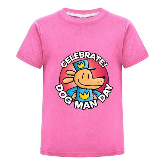 Celebrate Dog Man Day Kids T-Shirt – Boys Girls Celebration Badge Tee Top with Comic Style Design