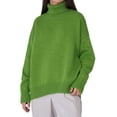 thumbnail image 3 of Women'S Sweater Fall Winter Chunky Knitted Pullover Ribbing Hem Trendy Basic Jumper Top Fruit Green M, 3 of 9