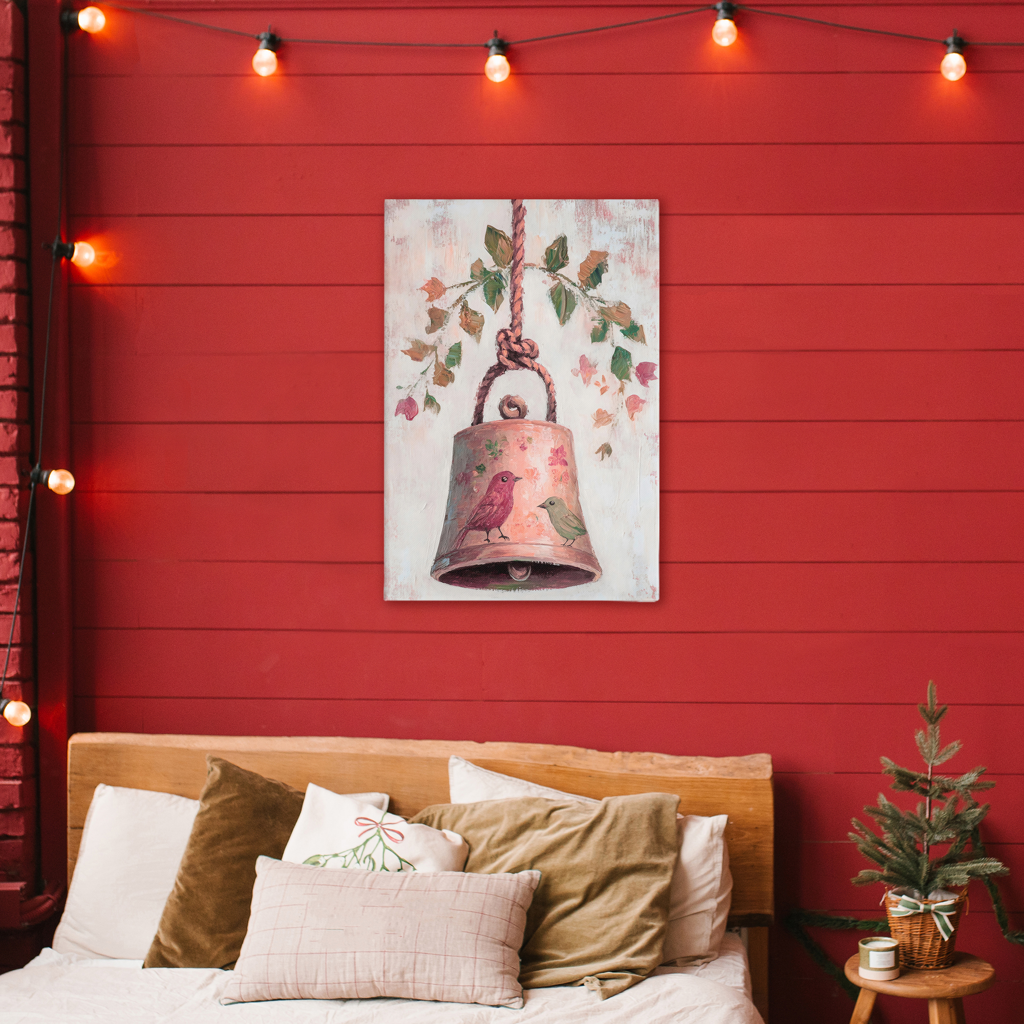 Vintage Christmas Bell Canvas Wall Art, design by Petal Prints Design
