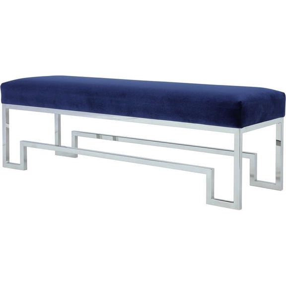 Pangea Home Laurence 18" Stainless Steel Bench in Silver & Navy Velvet