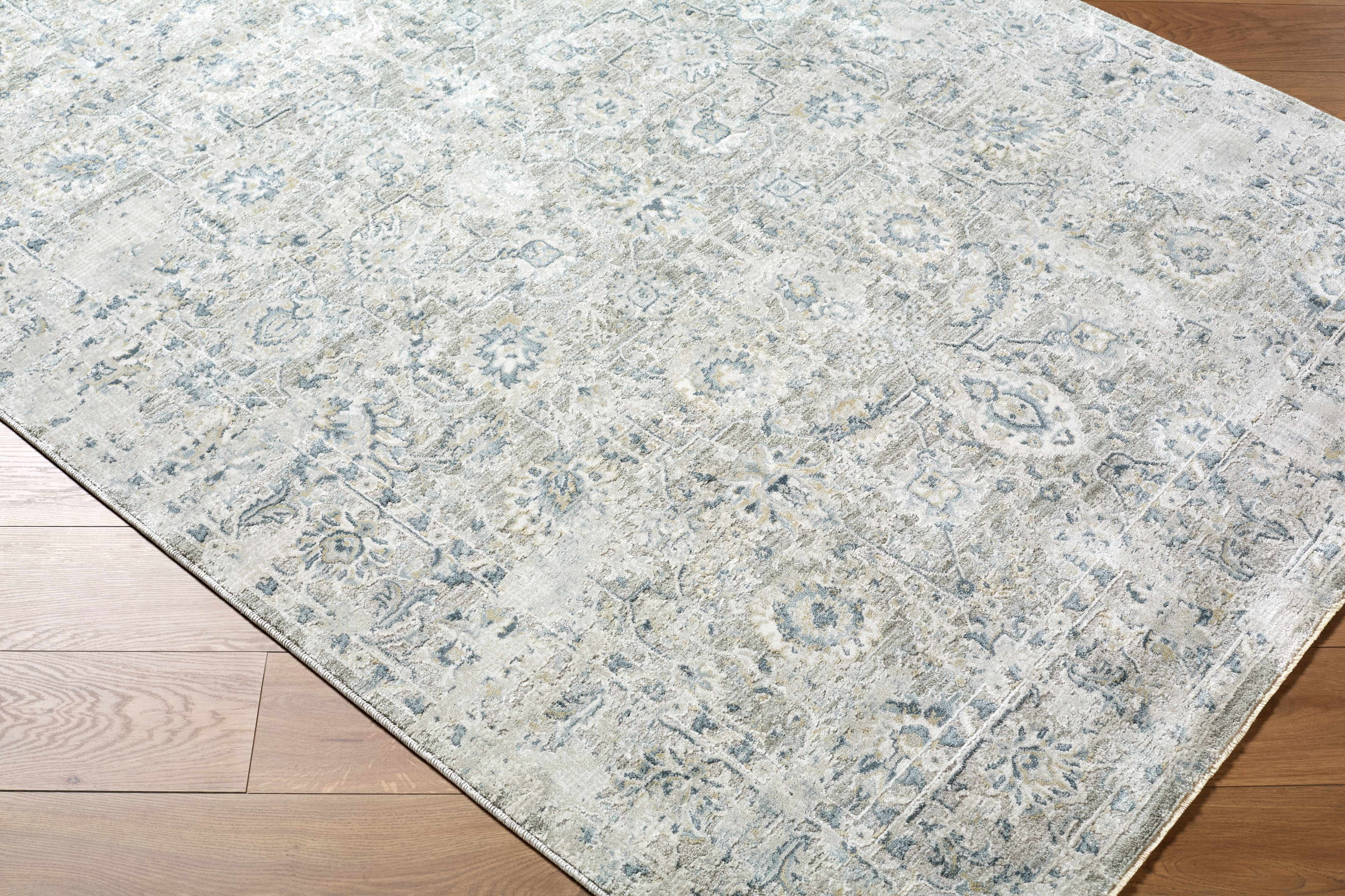 Hauteloom Claydon Living Room, Bedroom Area Rug - Bohemian Traditional Farmhouse - Blue, Gray, Olive - 7'10" Round