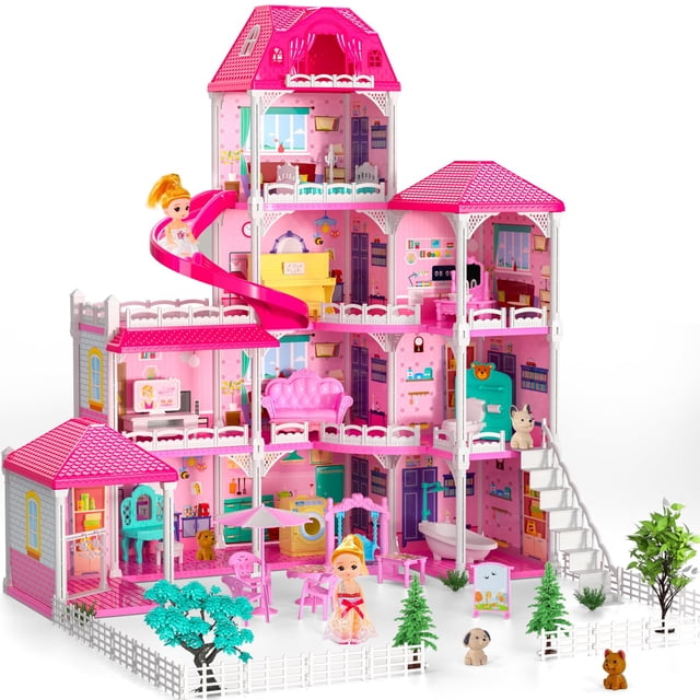 Casa de muñecas Doloowee Dream con muebles de 4 pisos y 10 habitaciones