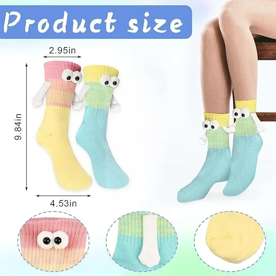 2 Pairs Holding Hands Socks Funny Magnetic Couple Socks for Bestie Lovers Boyfriend Anniversaries Halloween Christmas Gifts