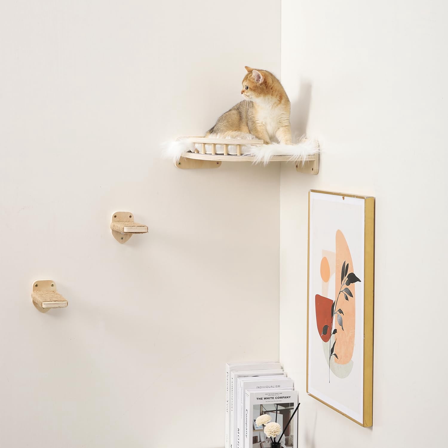 Cat Wall Shelves - 3 Steps Scratch & Hammock Bed With Plush Cover  Climbing Shelf For Indoor Cats (wood)