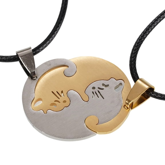 Matching Cats Pendant Necklaces Adjustable Length Couples Neckchain Friendship Jewelry Gift for Pet Lovers and Teens
