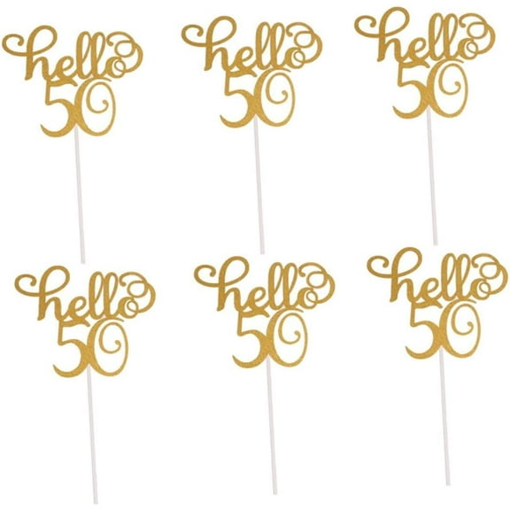 12pcs 50th Birthday Cake Picks Shiny Party Cupcake Topper Decorative Cake Picks for 50th Celebrations