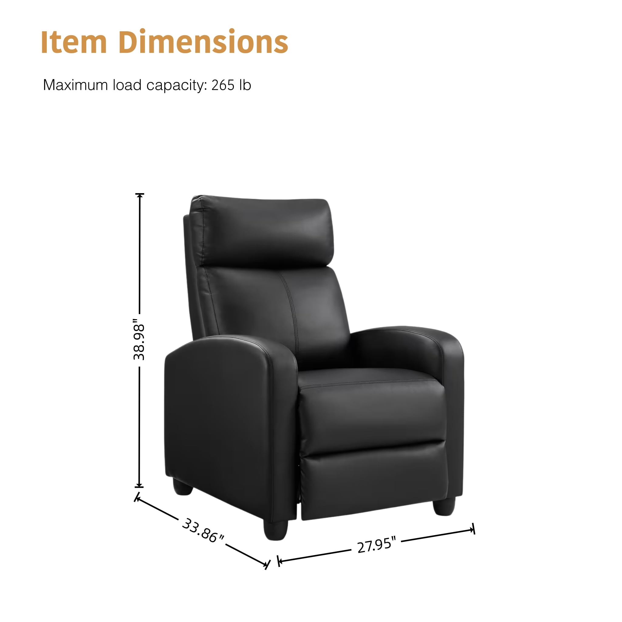 Manual Recliner Chair, PU Leather Upholstered Armchair Accent Sofa with Pop Up Footrest High Density Foam Padding for Small Spaces Living Room Bedroom