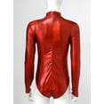 thumbnail image 3 of MSemis Women Metallic Liquid Ballet Leotard Gymnastics Bodysuit Long Sleeve Mock Neck Unitard Tops Red S, 3 of 6