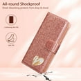 thumbnail image 5 of Feishell for Samsung Galaxy S23 Ultra Glitter Wallet Case, for Women Girls, Sparkling PU Leather with Inlaid Loving Heart Diamond Magnetic Flip Kickstand RFID Blocking Card Slots Phone Case,Rosegold, 5 of 5