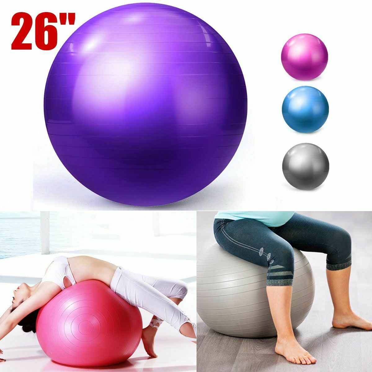 OUNONA 85cm 1000g Professional Anti Burst Stability Yoga Ball Thicken  Balancing Devcie Exercise Tool for Fitness Gym Workouts with Pump Air Clamp  Stopper (Purple) 
