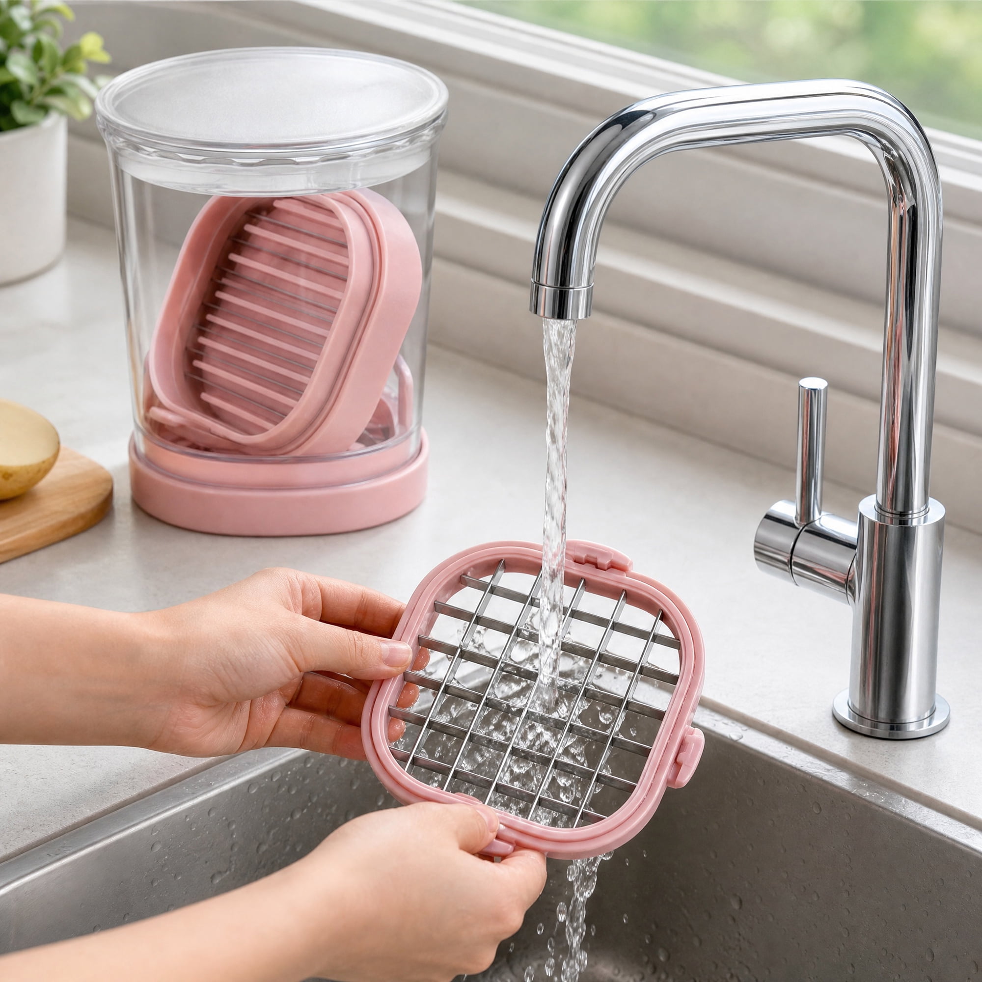 Unique Bargains Vegetable and Fruit Chopper Food Processor Veggie Cutter Pink