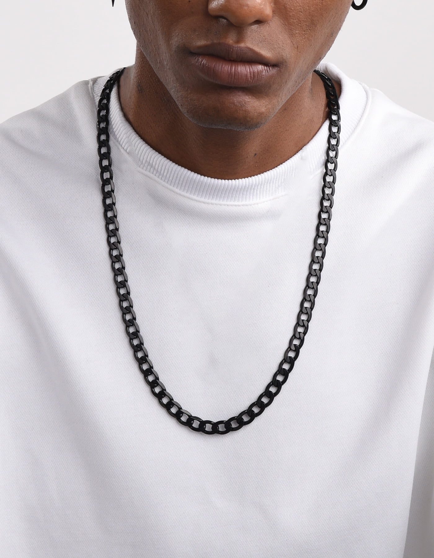 ChainsHouse Mens Necklaces Cuban Link Chain Black Necklace for Men Stainless Steel 9mm Chunky Chains Hiphop Men Jewelry Gift, 30 inches
