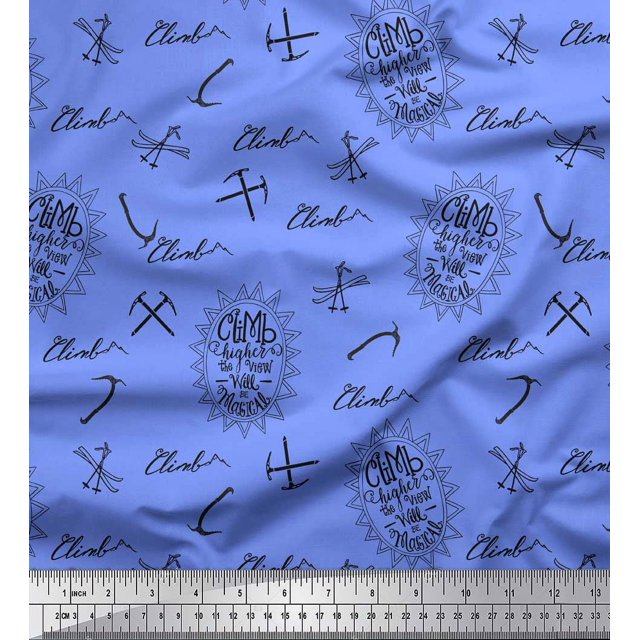 Soimoi Toile de Satin Modal Bleu Outils & Texte Imprimer Tissu par la Cour 42 Pouces de Large