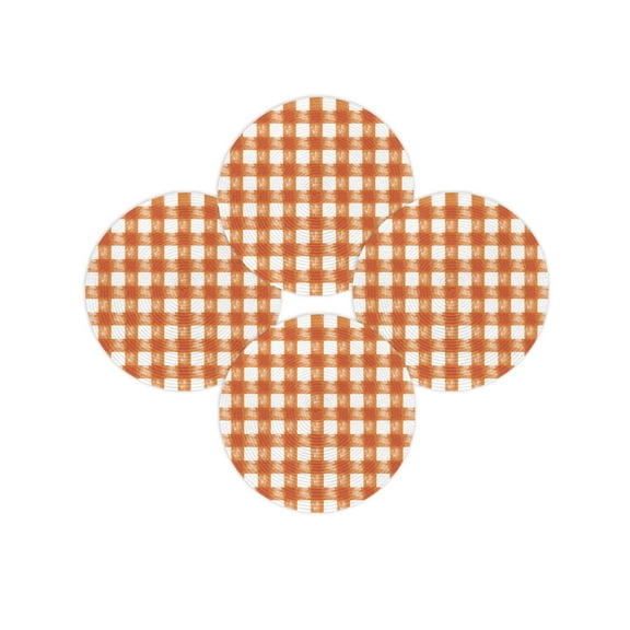 Fall Round Placemats Set of 4 Buffalo Check Watercolor Place Mats Thanksgiving Woven Placemat Orange White Plaid FarmHouse Circle Braided Table Mat for Kitchen Dining Table Party Home Decor 15 Inch