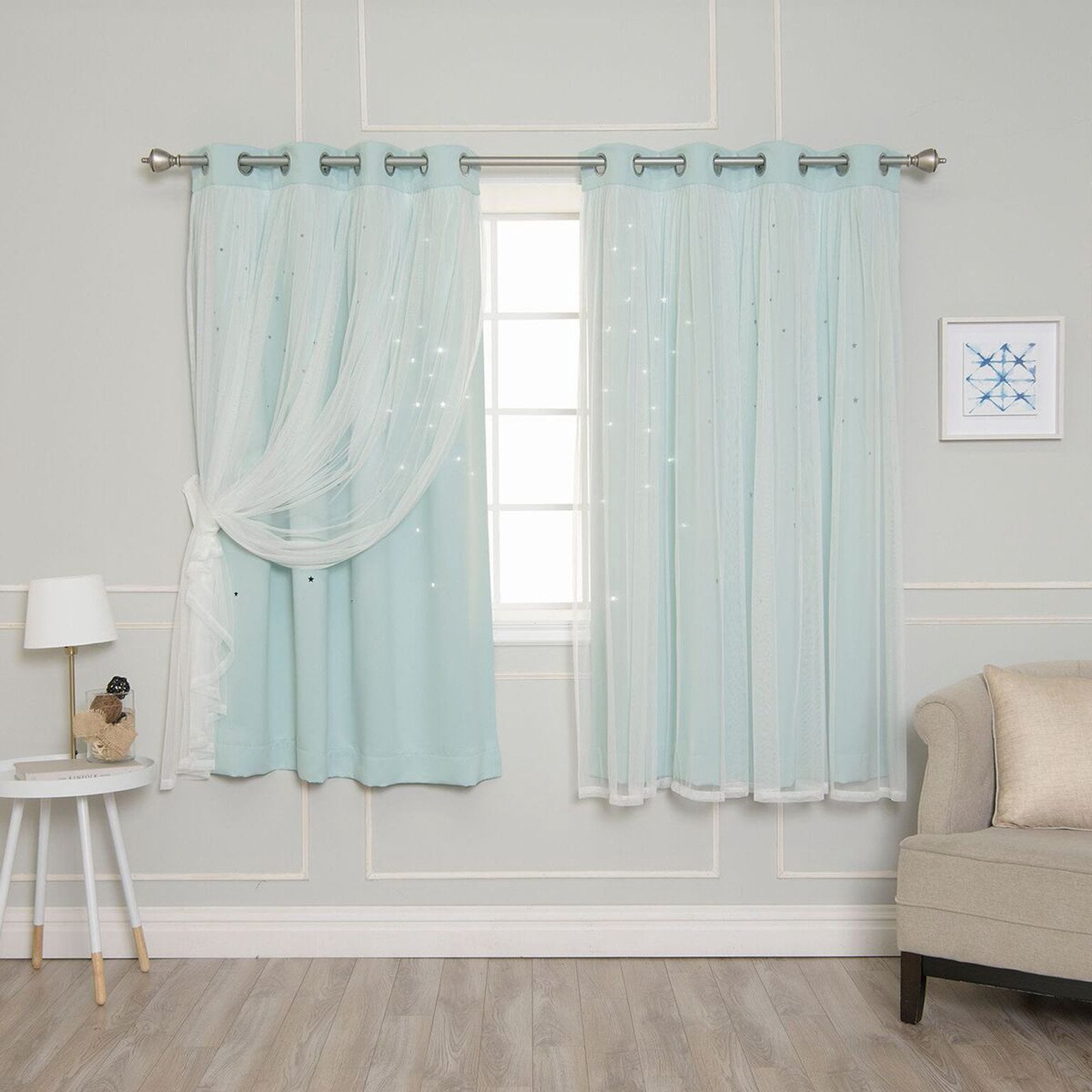 Best Home Fashion Tulle Overlay Star Cut Out Blackout Curtains